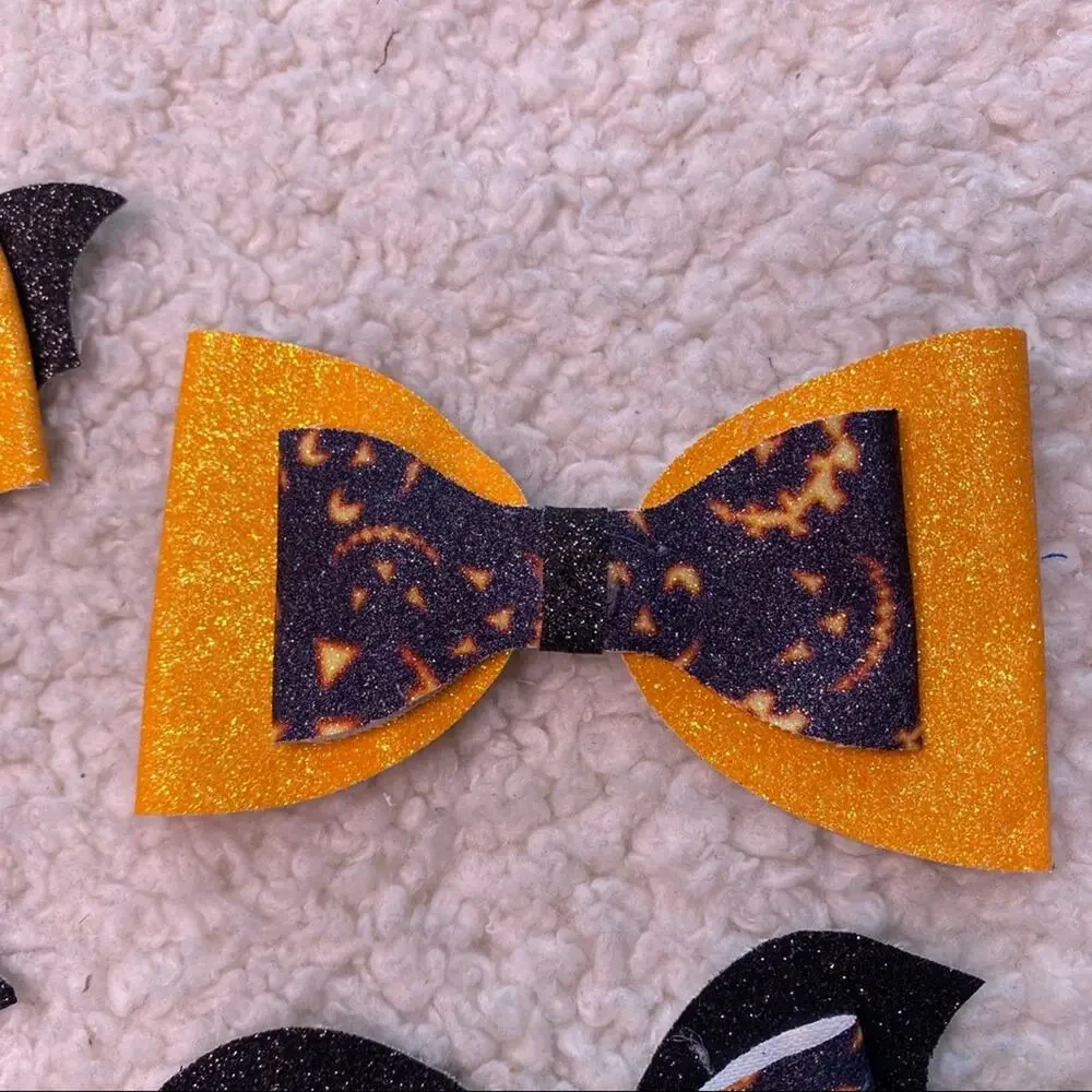 Halloween Orange and Black Bows Lot of 5